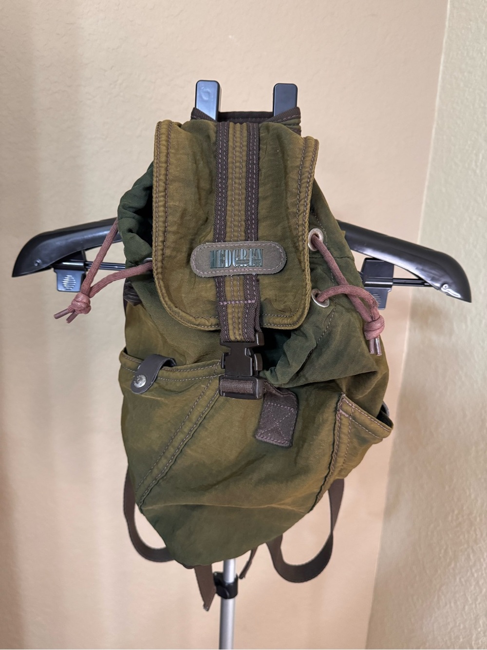 Vintage Olive Green Canvas Rucksack Backpack